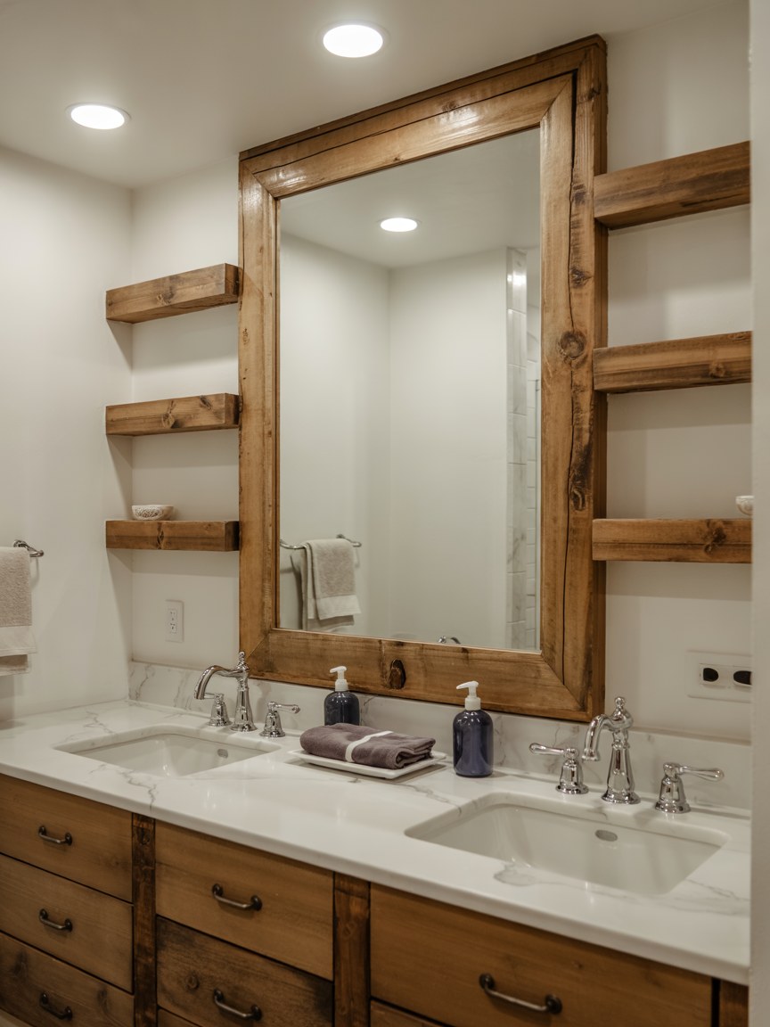 Rustic Wood Framed Bathroom Mirror Ideas for Small Bathrooms