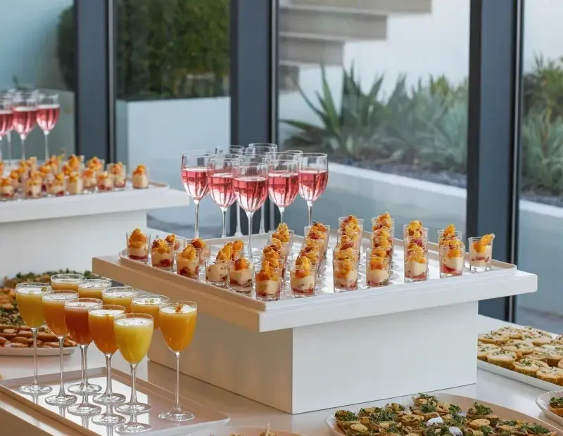 Party Buffet Transformation: Catering Display with Pink & Orange Cocktails