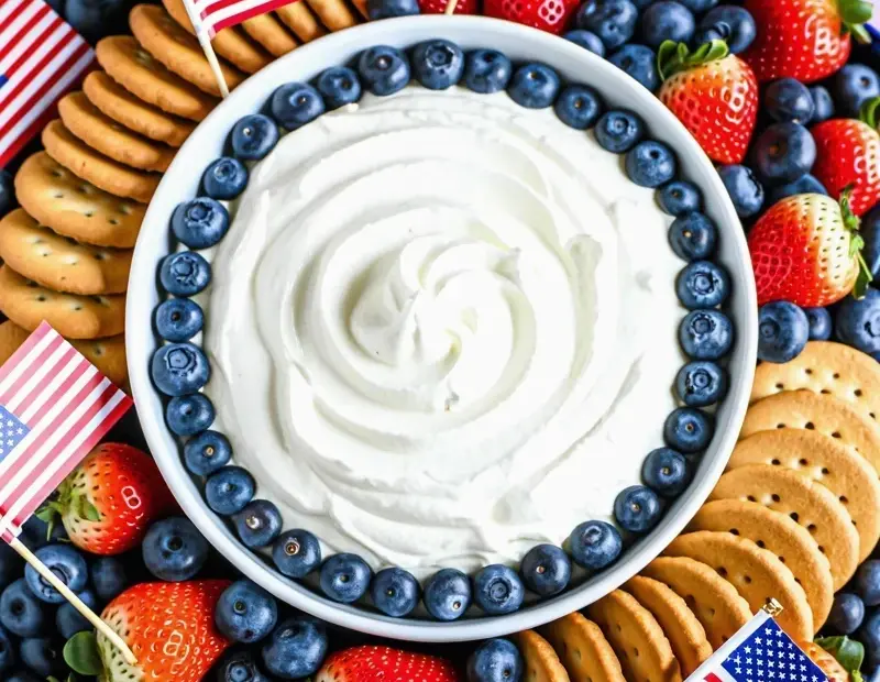 Fourth of July Charcuterie Board with Cream Cheese Dip - Easy Patriotic Party Food