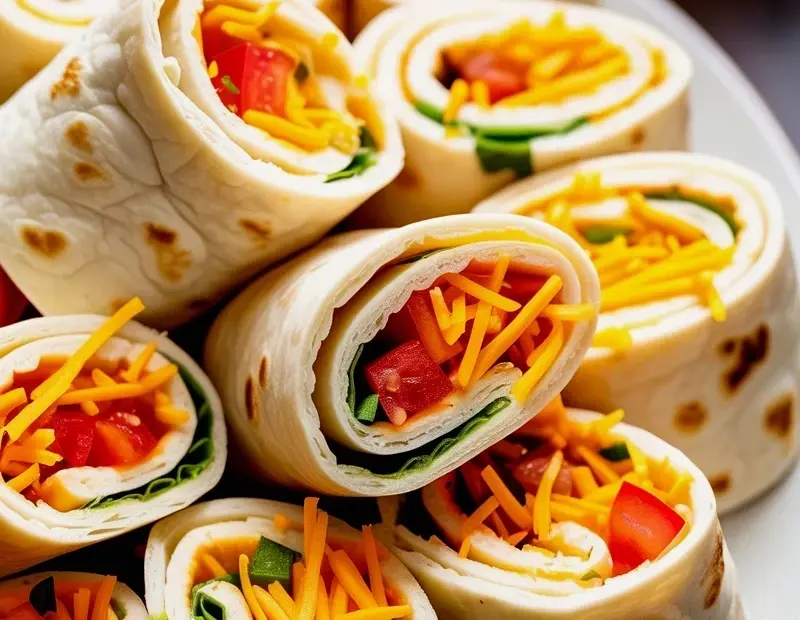 Vegetable Tortilla Roll Ups with Melted Cheddar & Tomatoes | Easy Family Meal Idea