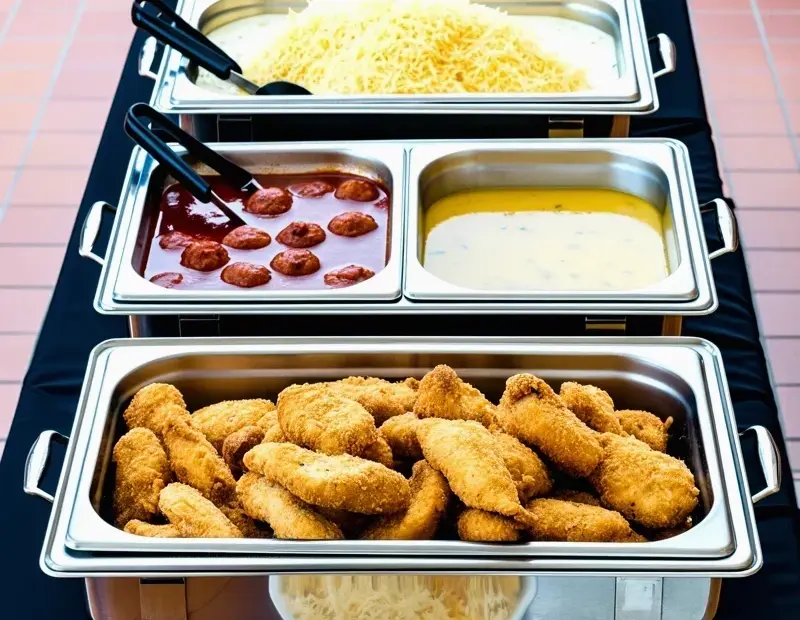 Party Buffet Ideas for a Crowd | Chafing Dishes with Cheese & Chicken