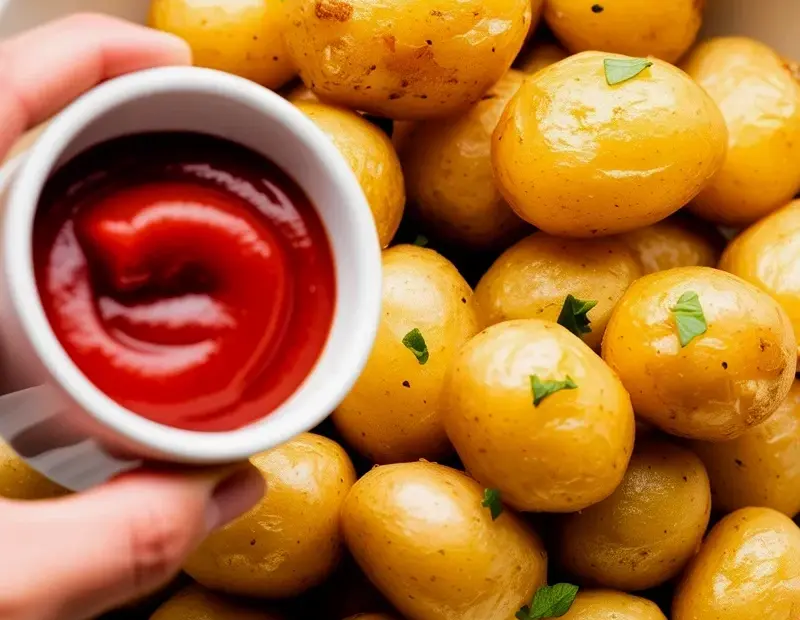 Crispy Roasted Potato Balls with Ketchup | Easy Holiday Appetizer Idea