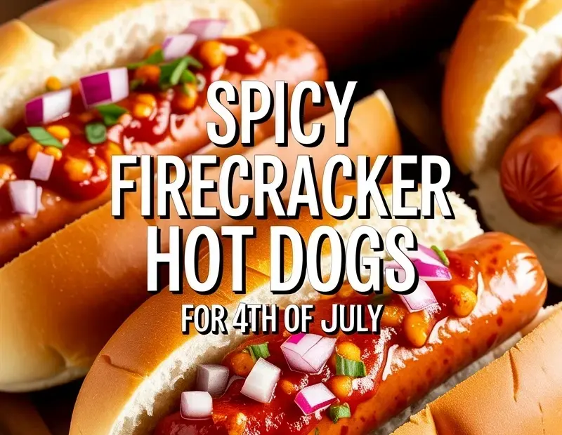 Firecracker Hot Dogs Recipe - Spicy Chili Sauce & Onions on Kaiser Rolls